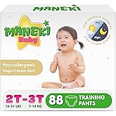 Maneki Baby Hypoallergenic Potty Training Pants 2T–3T, 88 Count (16-31 lbs), Pull-On Diaper Pants & Training Underwear, Soft, Unscented & High Absorbency for Overnight & Daily Use (Pack May Vary)