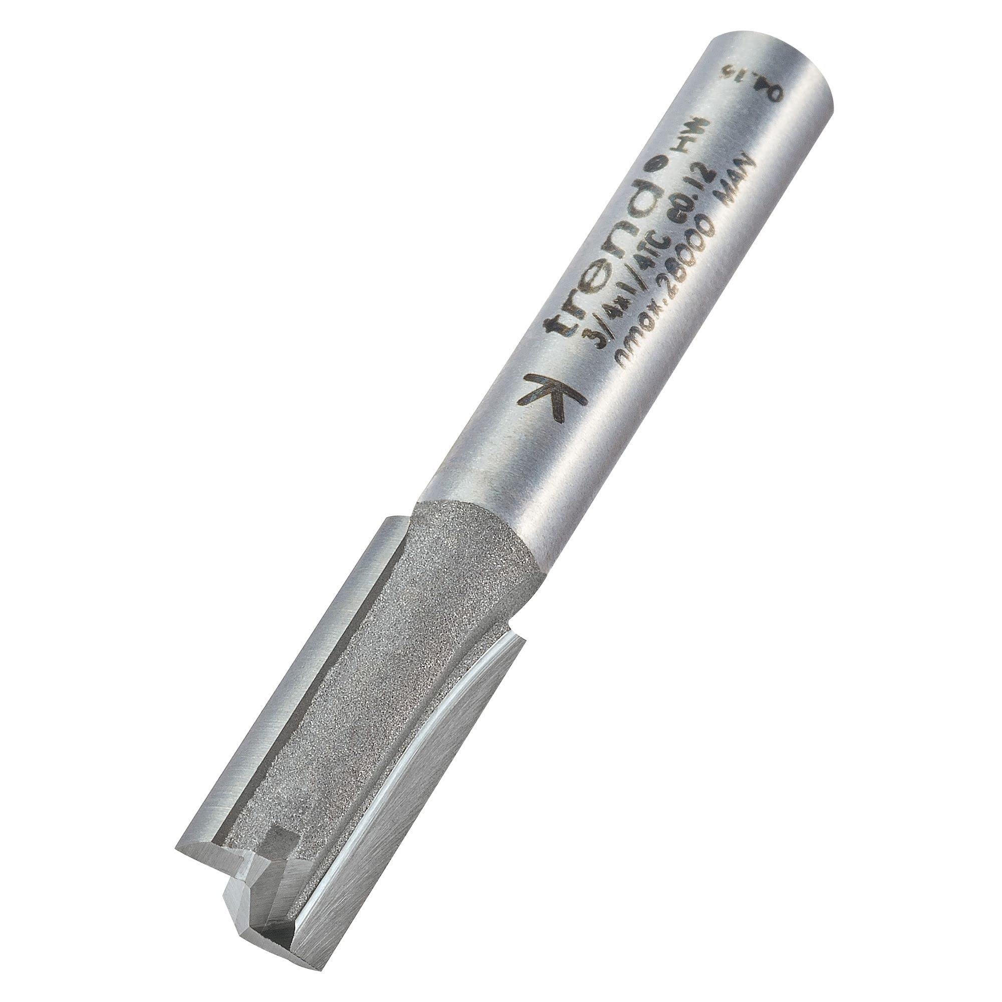 Trend Professional Straight Two Flute Router Cutter, 1/4 Inch Shank, 8mm Cut Diameter, 19mm Cut Length, Tungsten Carbide Tipped, 3/4X1/4TC