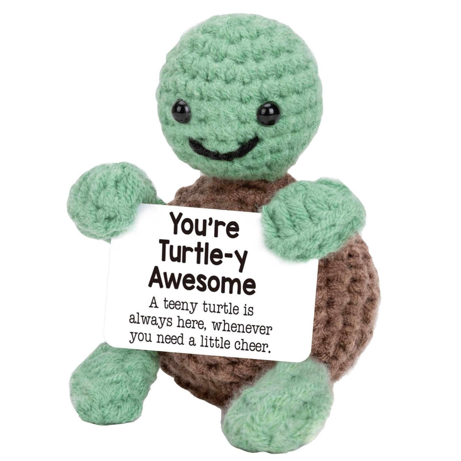 Générique Tortue Positive, Mini Tortue De Mer TricotéE, Peluche Insolite, Laine TricotéE Animaux Au Crochet pour Cadeau De Motivation DéCoration De FêTe,Idee Drole Et Motivante pour Etudiant (A)