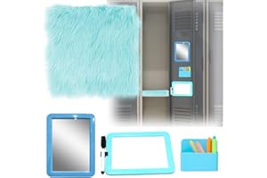 S-SNAIL-OO Locker Accessories Kit, Magnetic Locker 5×7" Mirror Whiteboard with Marker&12" Mini Rug, Blue Locker Organizer Kit for Girls School Office Gym Accessories Coat Lockers