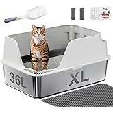 Stainless Steel Cat Litter Box with Lid, XL for Big Cats, High Sided Metal Litter Pan, Anti Leakage,Odor-Free & Easy Cleaning