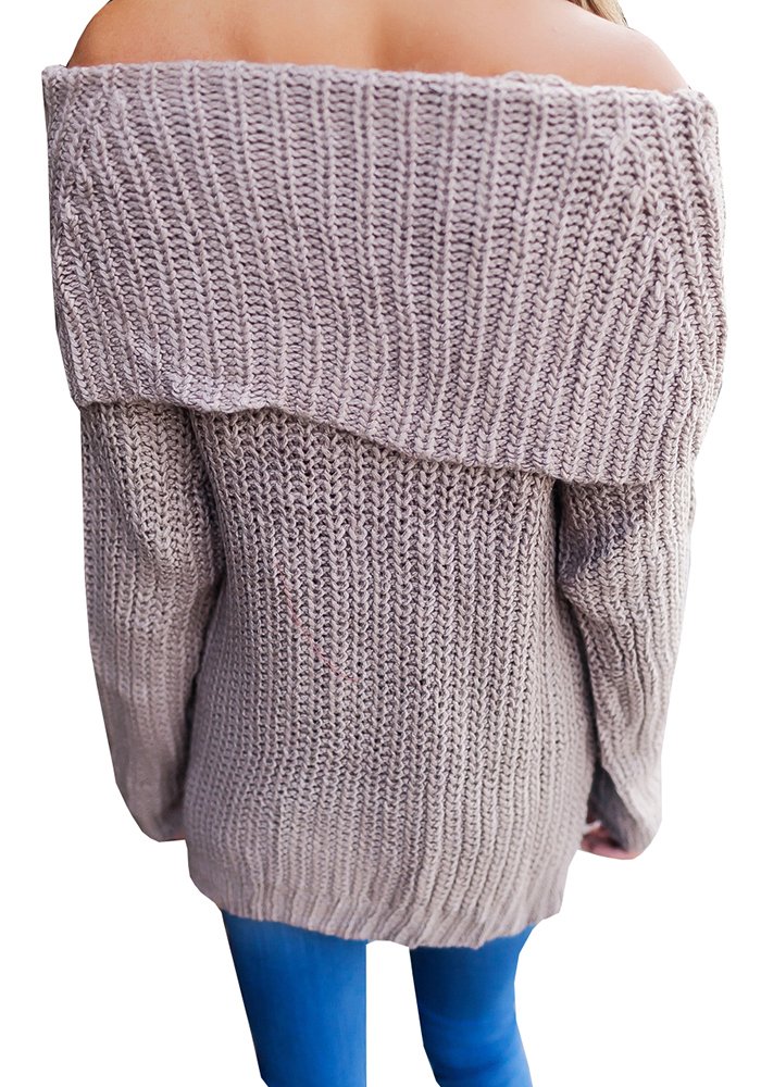 Geckatte Womens Off The Shoulder Sweaters Loose Knit Jumper Long Sleeve Pullober Sweater Tops