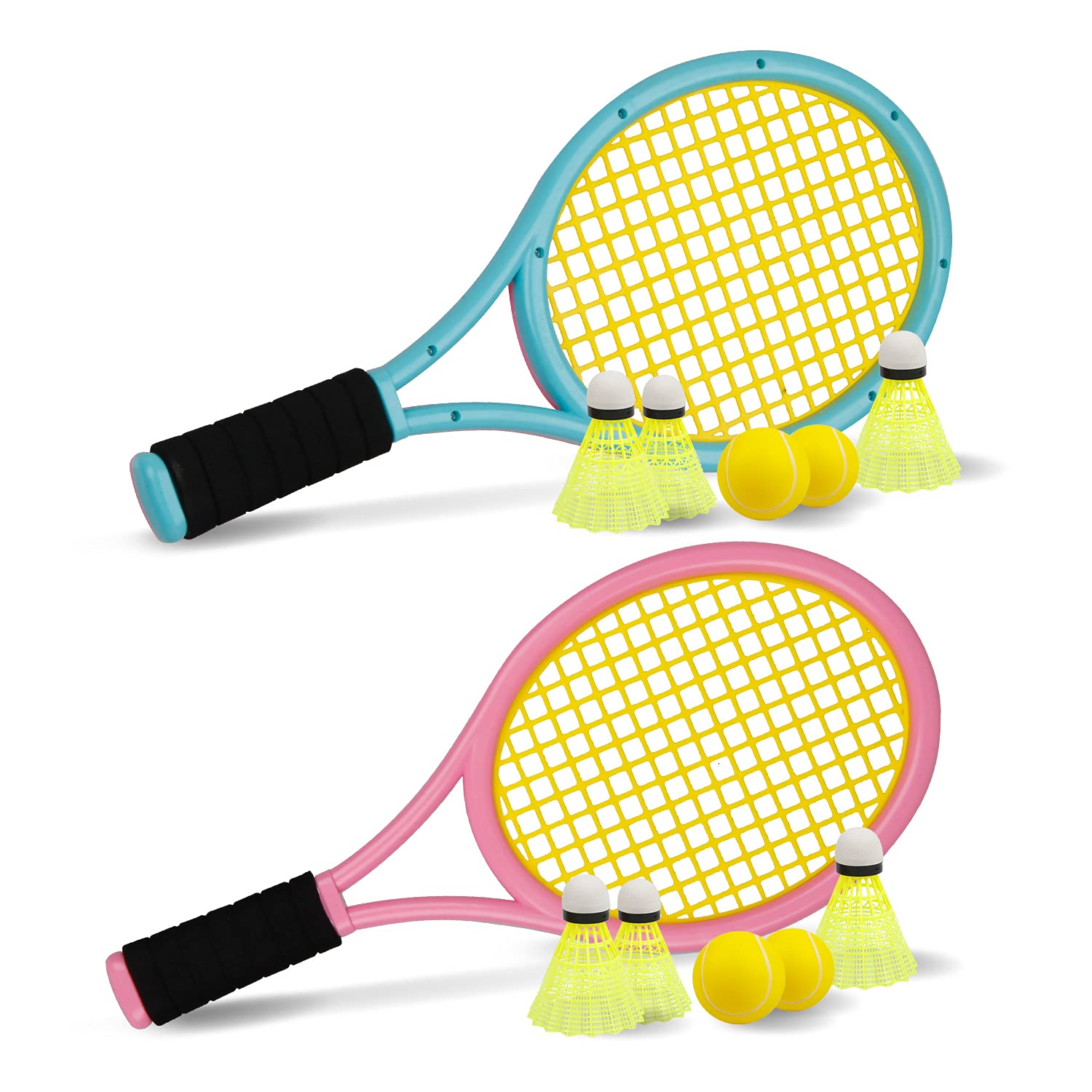 Kid Tennis Racket with Bag,Plastic Racquet Include 4 Foam Ball,6 Badminton shuttlecocks for Children (Over 3 Years Old),Toddler Outdoor/Indoor Sport Play