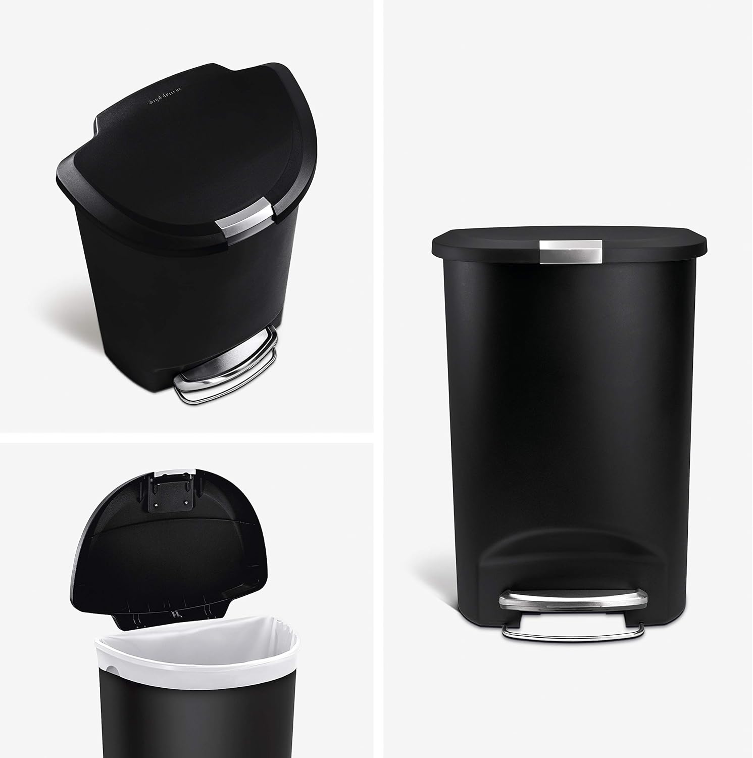 simplehuman 50 Liter / 13 Gallon Semi-Round Kitchen Step Trash Can, Black Plastic With Secure Slide Lock: Home & Kitchen