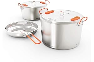 GSI Outdoors Stainless Steel Cookware Set - 3 Piece Compact Cookset Camping, Travel and Outdoors