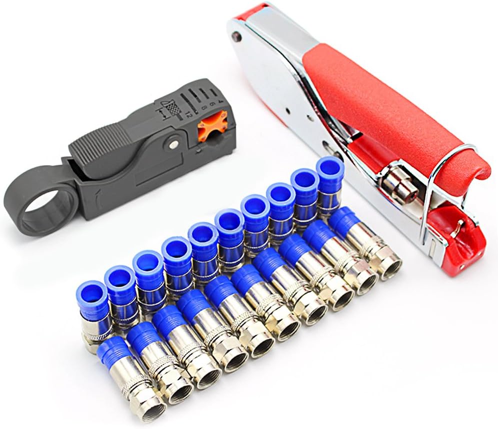 Coax Cable Crimper, Coaxial Compression Tool Kit, Cable TV Crimping Tool Set, Wire Stripper with