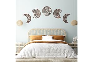Jetec 5 Pcs Moon Phase Wall Art Decor Wall Pediments Hanging Wooden Moon Phase Spiritual Bedroom Nordic Boho Lunar Aesthetic Art for Living Room Dorm Apartment Bar Ornament(Brown,10.6 Inch)