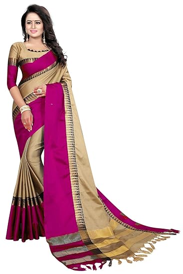 Women's cotton Silk Saree With Blouse Piece (TempleVisvaVatiation)