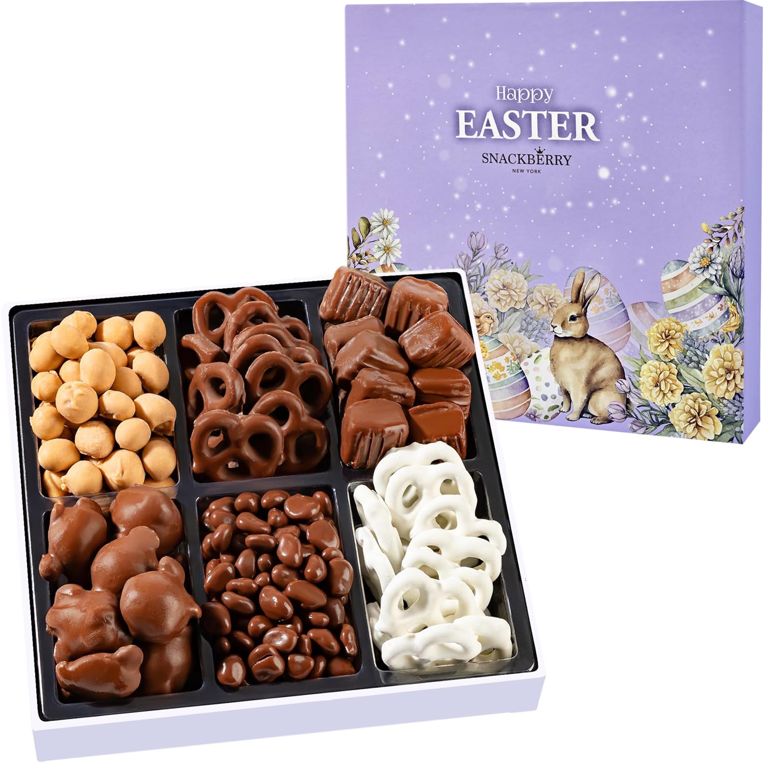 Photo 1 of Easter Premium Chocolate Gift Box, Gourmet Assortment with Chocolate Pretzels, Maple Nuts, Yogurt Pretzels & Milk Chocolate Caramels, Perfect for Easter Day Celebrations or Presensts (Single)