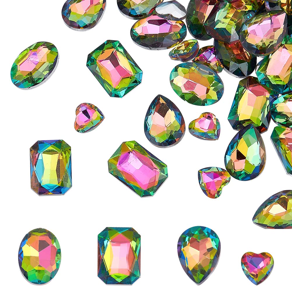 FINGERINSPIRE 64 Pcs 4 Shapes Pointed Back Rhinestone Glass Rhinestones Gems Colorful Rectangle/Teardrop/Heart/Oval Crystal Jewels Embelishments with Silver Plated Back Faceted Stone for Craft Making