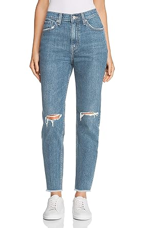 H HIAMIGOS Damen Tapered Fit Boyfriend Jeans in Mom-Form mit Löchern