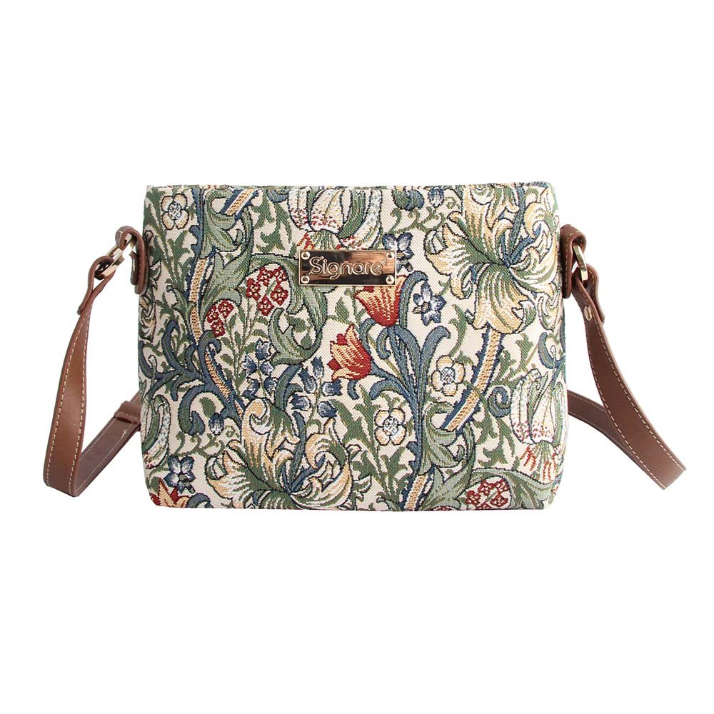 Signare Tapestry Crossbody Bag Small Shoulder Bag for Women with William Morris Design (Golden Lily, XB02-GLILY)