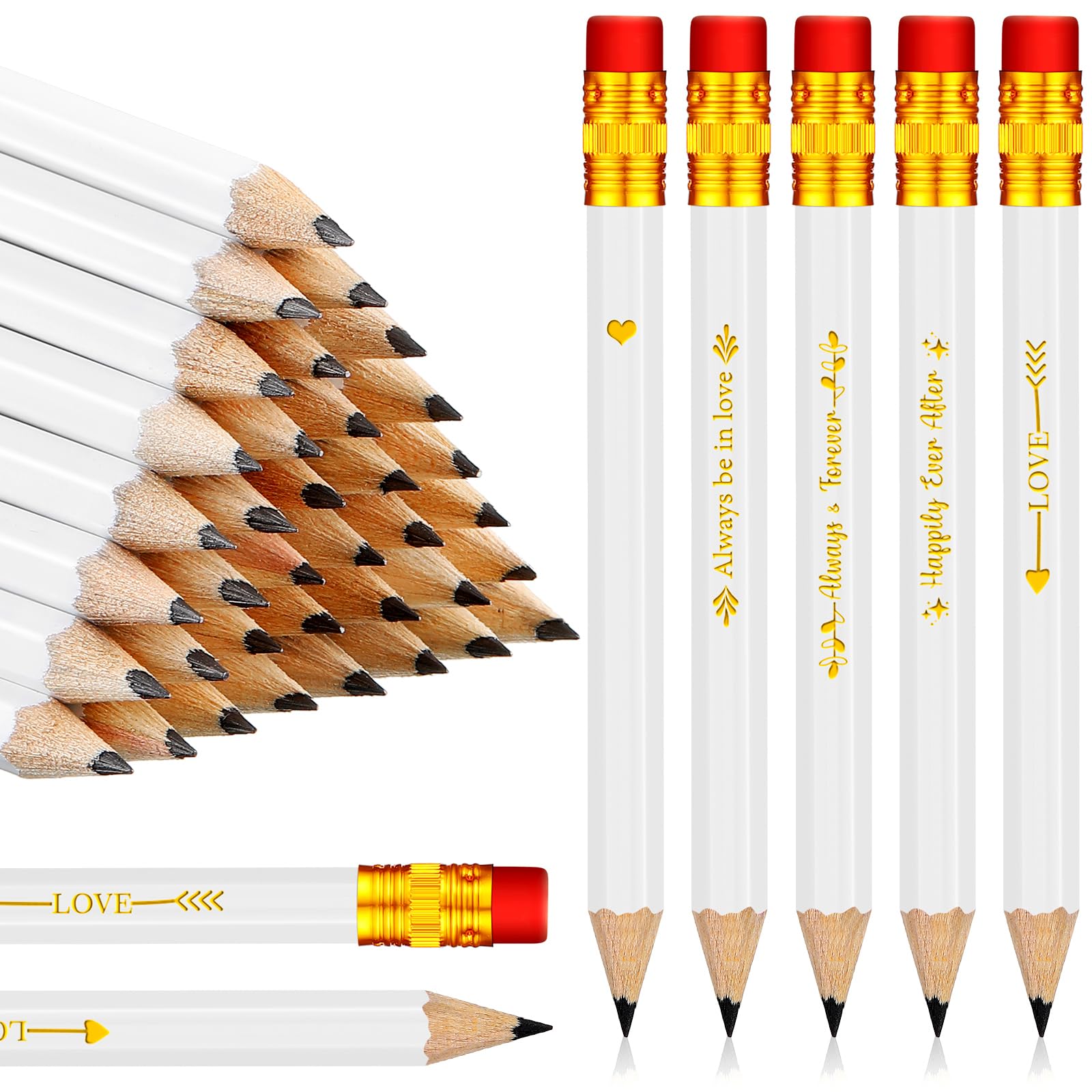 Photo 1 of Crtiin 50 Pcs Bridal Shower Pencils Half Golf Wedding Pencils with Eraser 4 Inch Short Pocket Pre Sharpened for Wedding Game Bridal Shower Presents Classroom School(White)