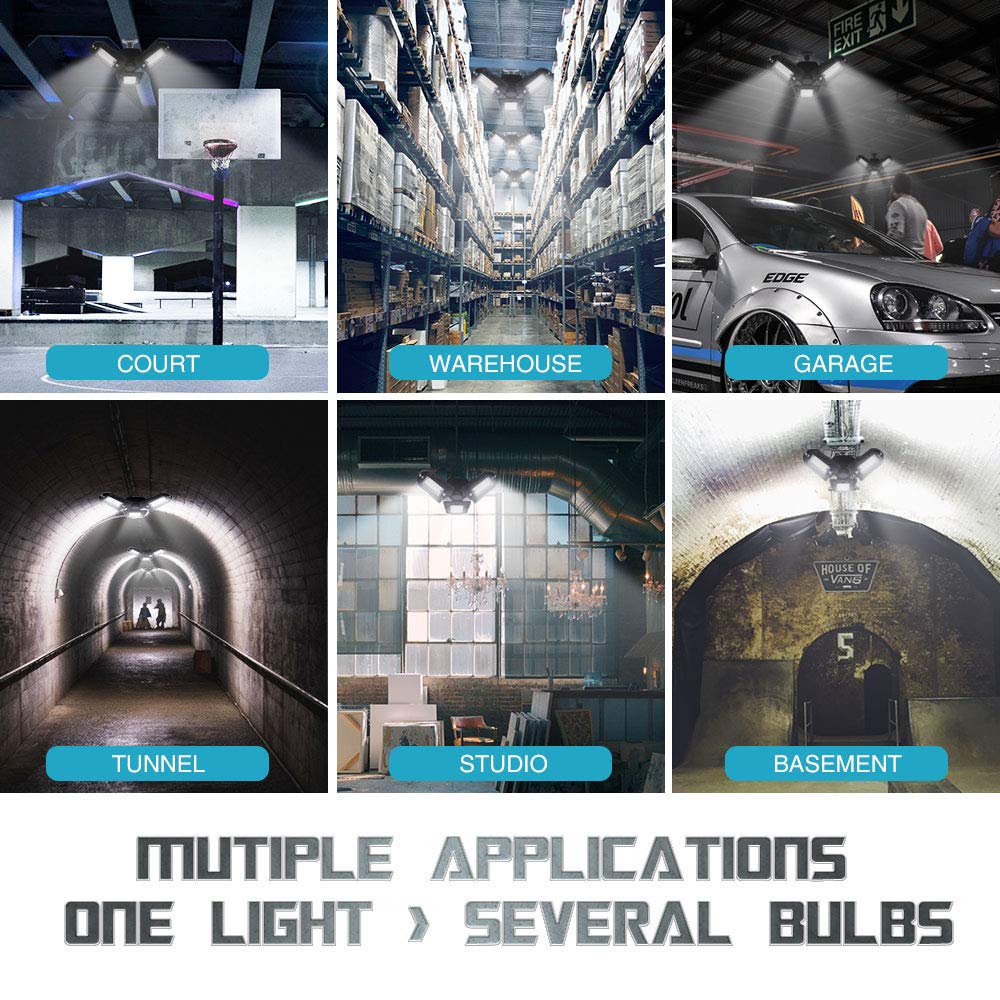 Wireless Tribright Led Garage Light 60W-7000lm-Florescent-Shop-Light Screw-in 4 FT Deformable Basement Light for Garage Workshop Basement Storage and Barn