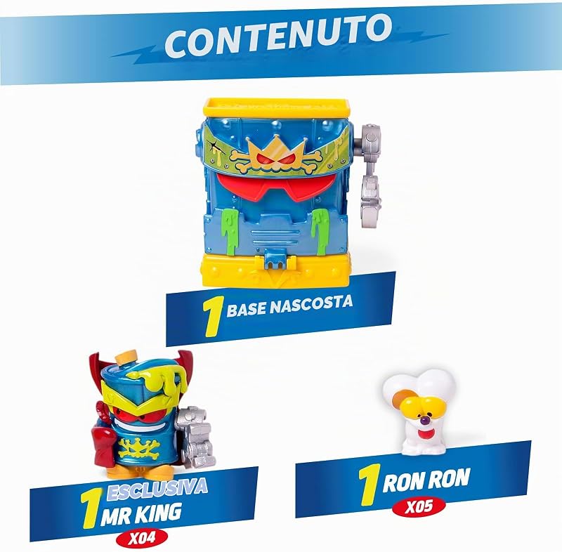 SUPERTHINGS KAZOOM Power – Hidden Base Mr. King. Tana di Mr. King della serie TV di Clan "Kazoom Power". Contiene 1 Base Hiddden, 1 Mr King Esclusivo, 1 Rum Esclusivo