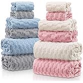 Gilprop 12 Pcs Soft Bath Towels Set Quick Dry for Bathroom, 4 Bath 4 Hand Towel 4 Washcloths Absorbent Microfiber Shower Washcloth for Gym Hotel Travel(Soft Color)