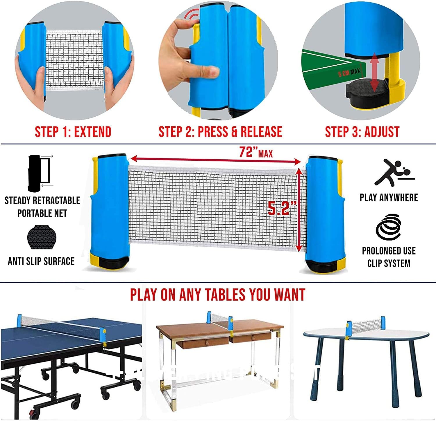 Ping Pong Paddle Set with Table Tennis Net, 4 Table Tennis Rackets and 6 Ping Pong Balls, Includes Convenient Portable Bag for Professionals and Amateurs, Children Adult, Indoor or Outdoor Play : Sports & Outdoors