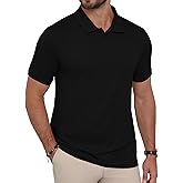 KUYIGO Mens Textured Polo Shirt Casual Collared Shirt Regular Fit Stretchy Golf Shirts