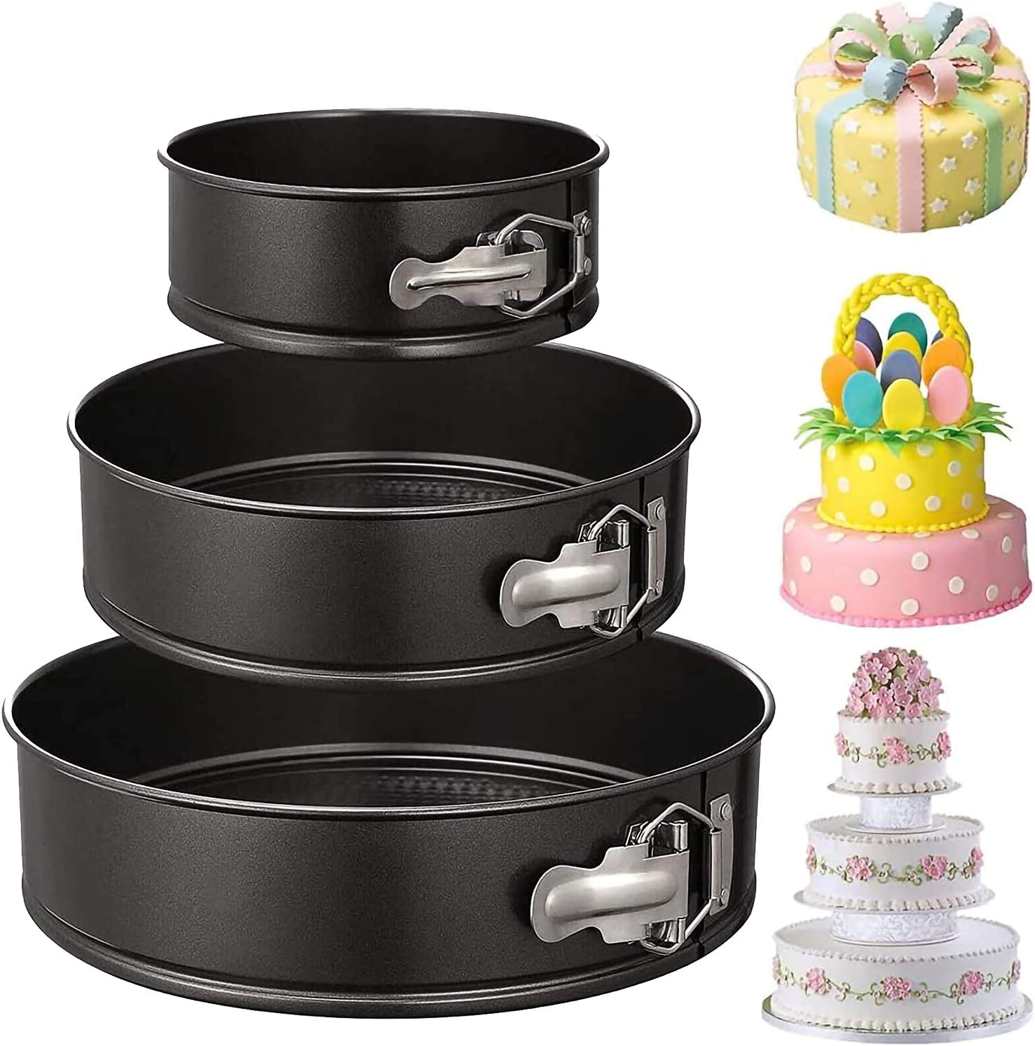 3Pcs Springform Pan set Non-stick Leakproof 4"/7"/9" Cake Pan Leakproof Round Baking Pans with Quick Release Latch and Removable Bottom, Wedding Party Cake Bakeware Set: Kitchen & Dining