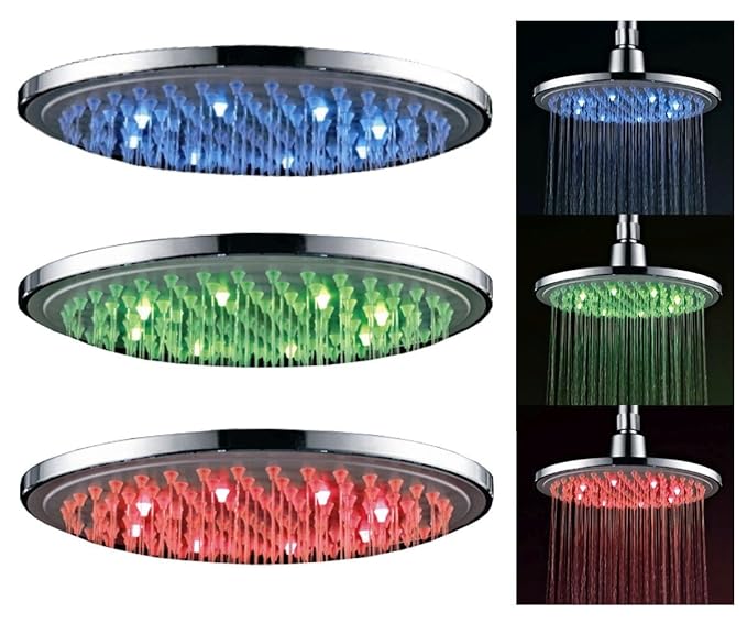 LED Regendusche Überkopfbrause Kopfdusche Regenwalddusche Kopfbrause 20cm Durchmesser Kugelgelenk 1/2 Zoll Chrom verchromt An