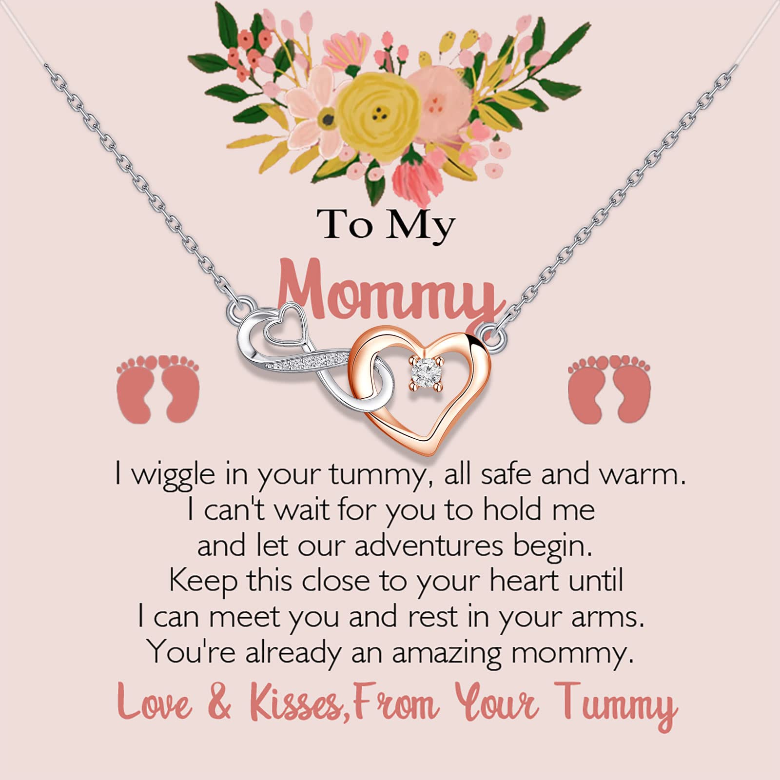 MYOSPARK Mommy To Be Gift New Mom Necklace Message Card Jewelry First Time Mom Pregnancy Gift Baby Bump Gifts (UK Safe And Warm Card NL)