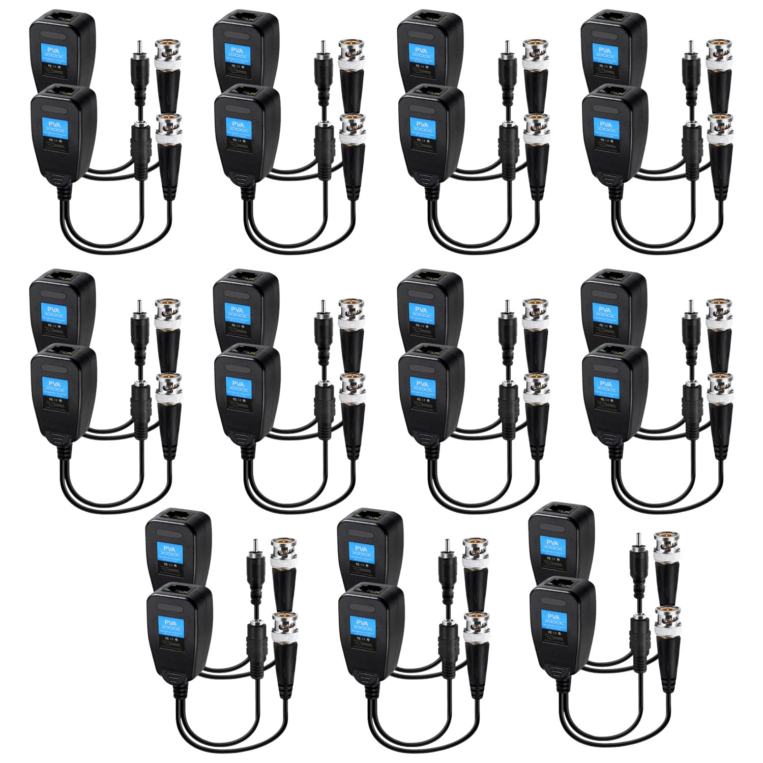 Photo 1 of Fanbalunke Passive Video balun Connectors 11 Pairs Passive Video Baluns with Power Connector HD bnc to rj45 bnc to ethernet Adapter Transmitter BNC Twisted for 720-5MP CCTV Security Camera System