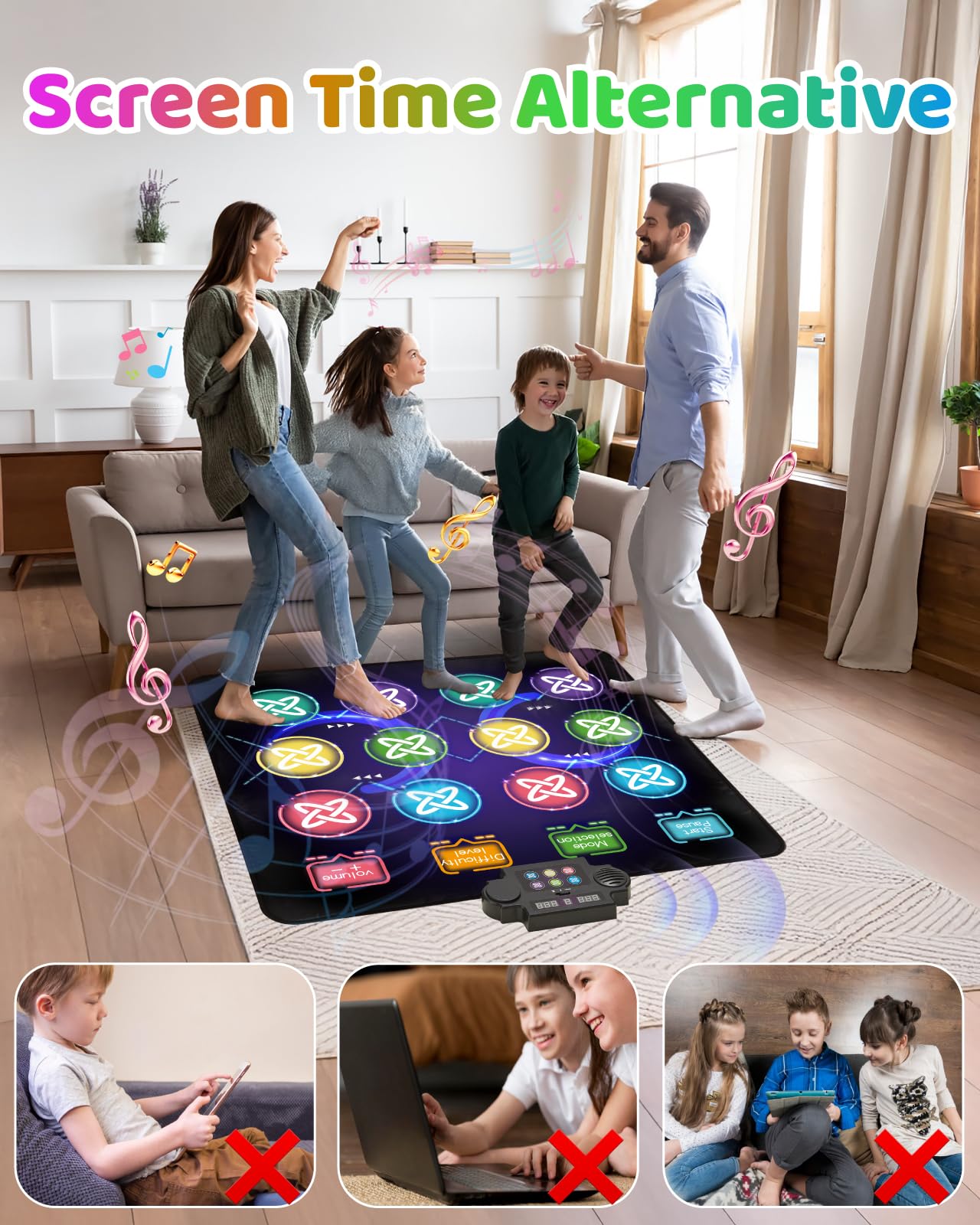 Gleamkid Dance Mat Toys for Kids: LED Light-Up 12-Button Dance Pad with Adjustable Volume, Built-in Music, 1-Player & 2-Player Mode, 8 Challenge Modes and 3 Speed Level, Xmas Gifts for Kids Age 3-12