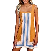Fiona Jolin Women's Striped Mini Dress Boho Shoulder Strap Sundress Summer Cover Up Dress for Beach
