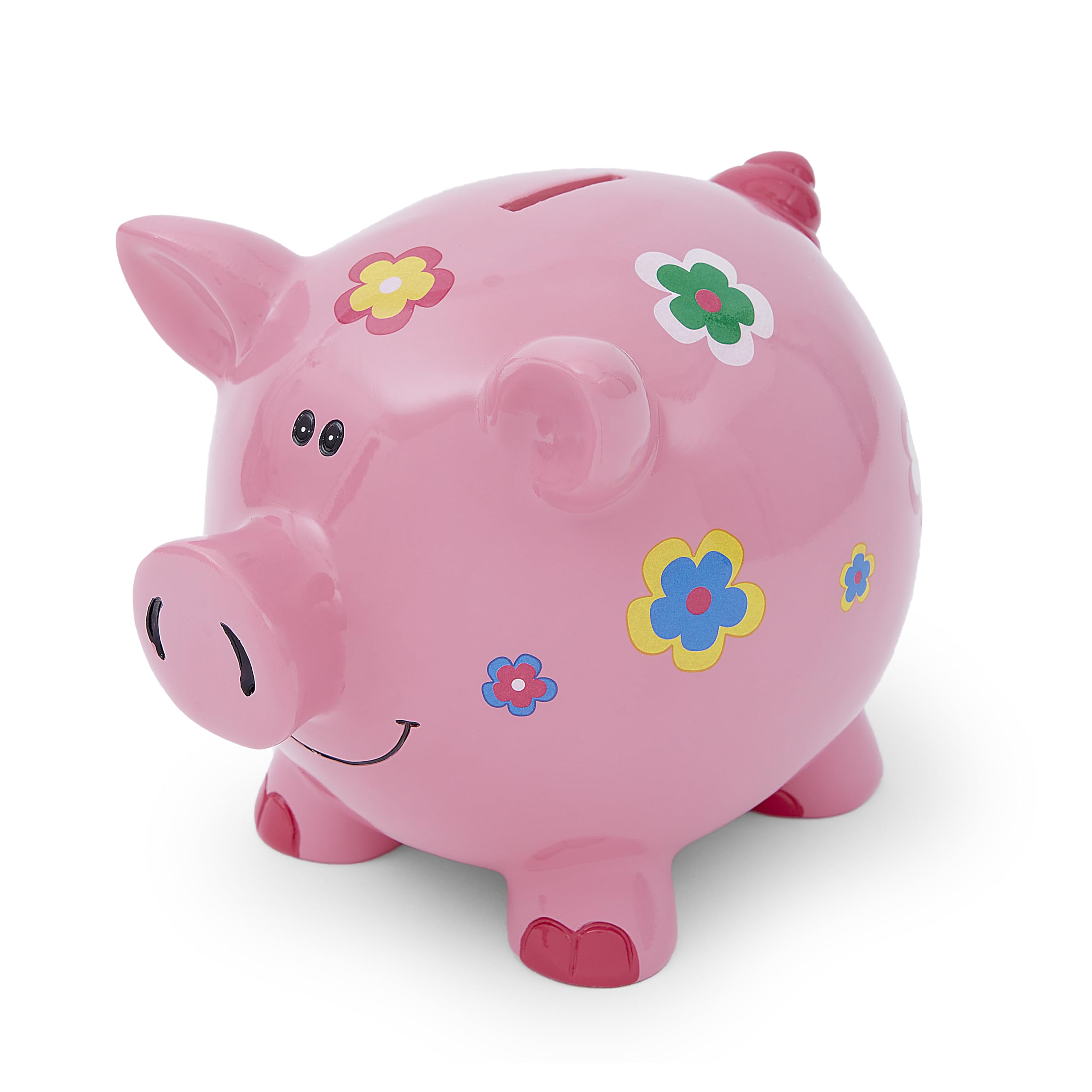 Mousehouse Gifts - Large Patterned Pig Piggy Bank Money Box for Girls, Children & Adults (Pink With Flowers)