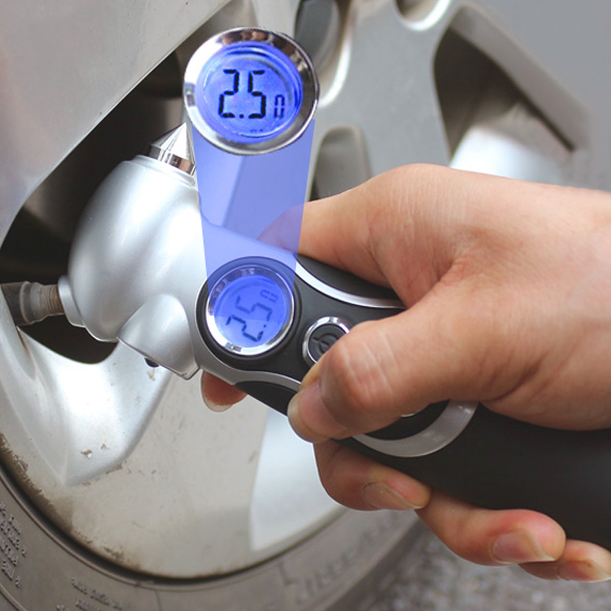 Reifendruckprüfer Digital Luftdruckprüfer Reifendruckmesser mit Reifendruck LCD Display für LKW Fahrräder Motorräder Autos