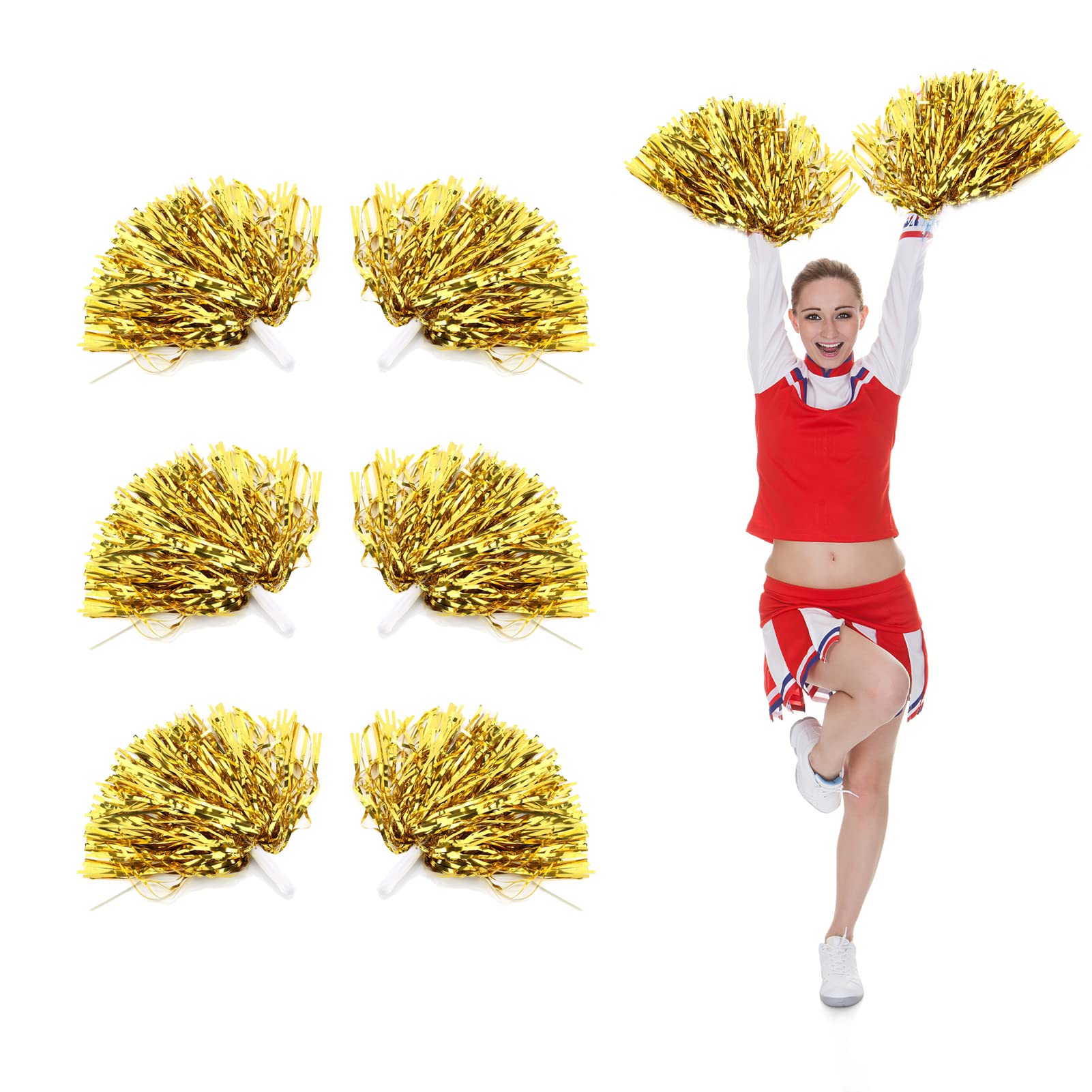 Cheerleading Poms, Cheer Plastic Pom for Ball Fancy Dress Night Cheer Party Costume Sports Dance(Golden)