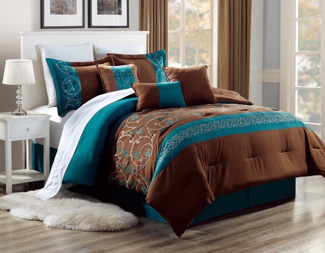 Amazon Com Mb Collection 7 Pieces Embroidery Comforter Set Cal