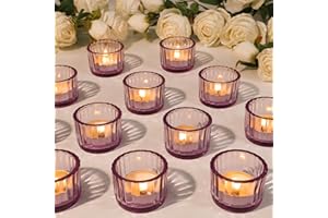 TBWIND 24 Pack Purple Mouth Tealight Candle Holder, Bulk Tea Light Votive Candle Holders for Centerpiece Table Decorations, Birthday Party, Wedding Centerpieces, Candlelight Dinner