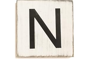 Stiles Letter Tiles, Wall Decor, Wooden Crossword Letters for Living Room, Dining Room, Kitchen, or Bedroom, Family Signs for Home 3.5 Inch, Rustic, Letter N