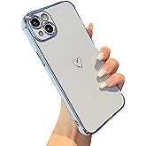 ZTOFERA Designed for iPhone 15 Plus 6.7 inch Case,Cute Plating Edge Love Hearts Pattern with Camera Lens Protection Phone Cover for Girls Women,Blue