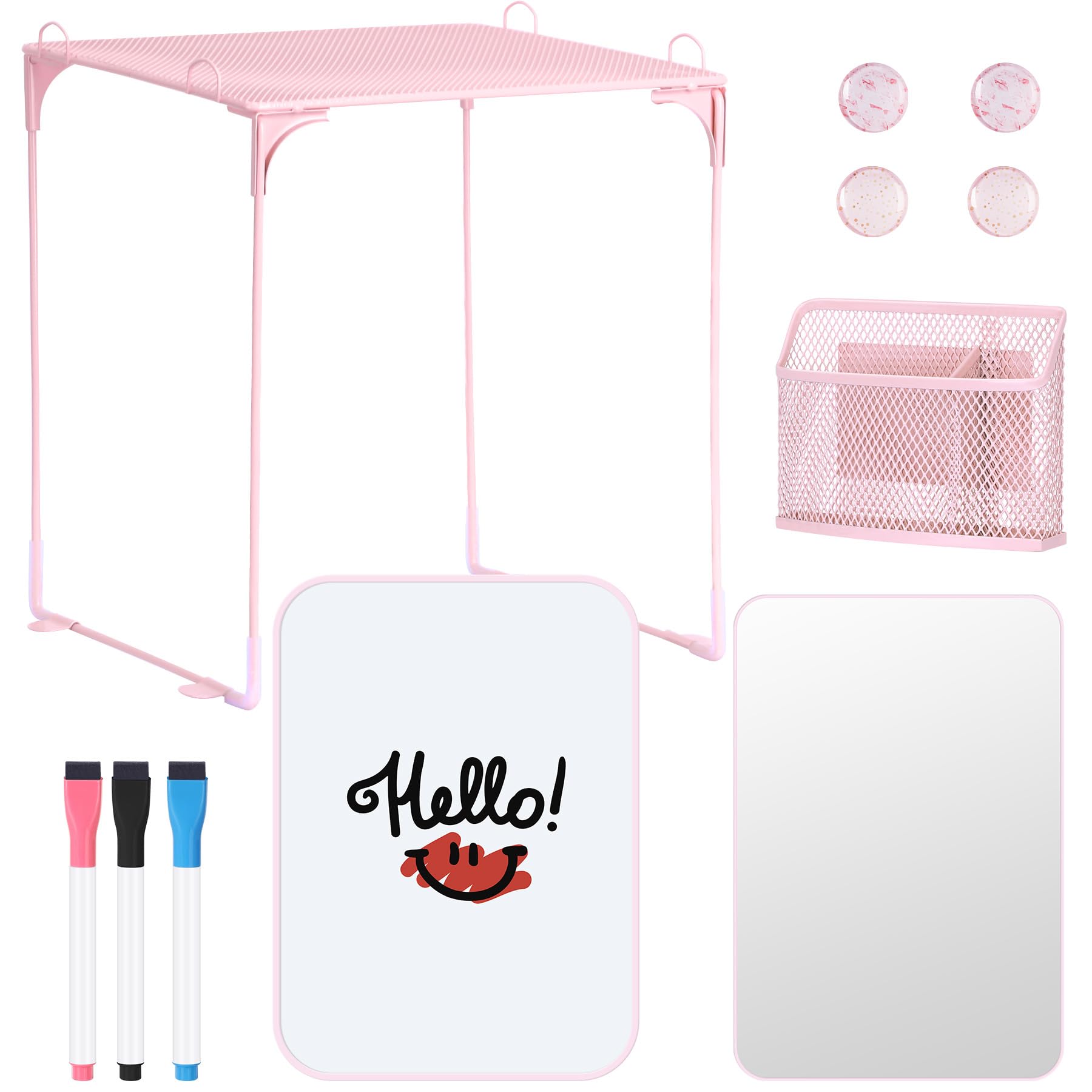 Photo 1 of HAUTOCO 11-Piece Locker Accessories Kit with Shelf, Magnetic Mirror, Magnetic Whiteboard, Pen Holder, Magnets, Markers, Back to School Essentials Pink Locker Decorations Organizer Supplies for Girls