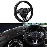 Lonuxi Car Steering Wheel Cover, 15 inch Carbon Fiber Microfiber Anti-Slip Breathable PU Leather Elastic Steering Wheel Protector, Car Interior Accessories for Most Cars (Black)