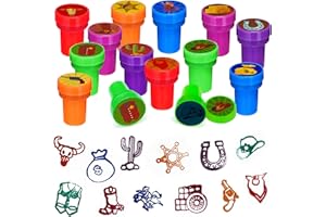 Cinrobiye 24 Pcs Western Cowboy Party Stampers for Boys Girls,Wild West Birthday Party Supplies Favors, Classroom Rewards Carnival Prizes, Goodie Bag Fillers for Wild West Wooden House BarnParty