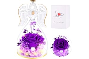 BUTITNOW Prayer Angel, Mothers Day Flower Gifts Glass Guardian Angel Figurine, Preserved Forever Real Rose Gifts for Women, Angel Guardian with Rose for Valentine Day Chrismas