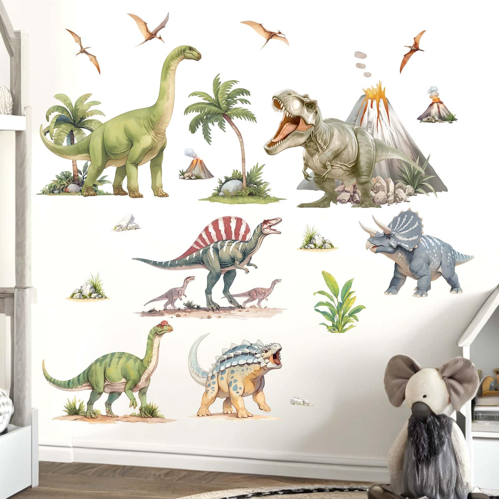 Dinosaur Nursery Wall Stickers for Boys: Peel and Stick Large Dino Wall Decals - Wall Art Decor Kids Supplies Ages 1-12 Year