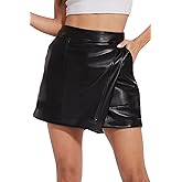Fashyee Faux Leather Skorts Women - Mini Shorts Wrapped Skirt Pleather Dressy S-XXL