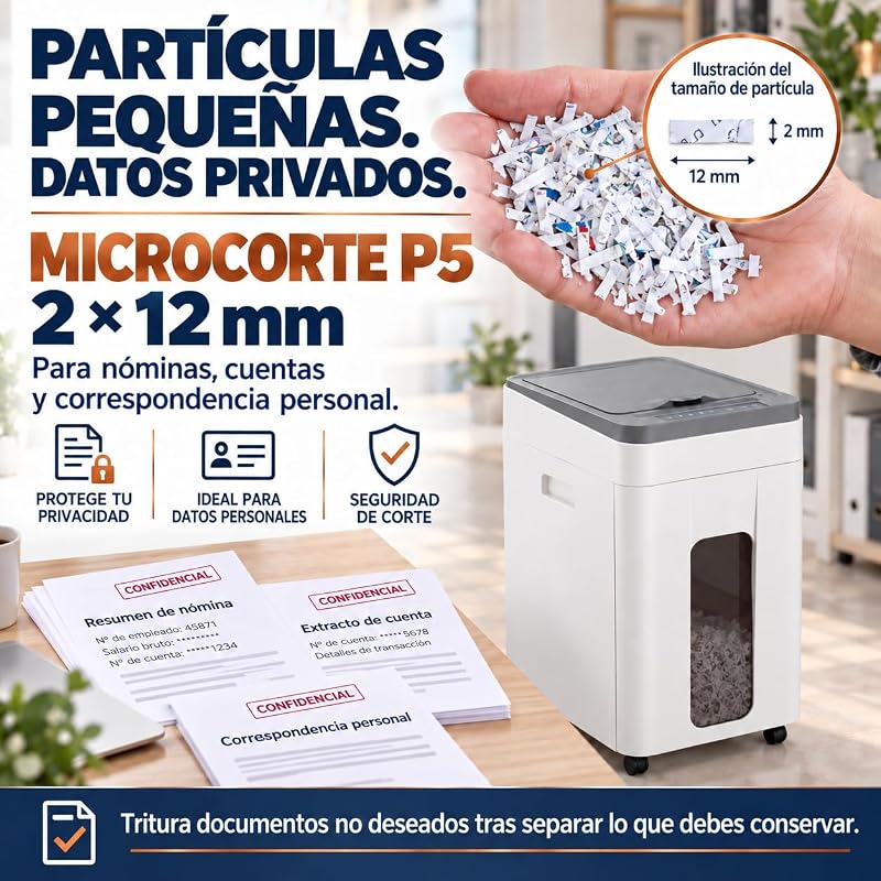 Distruggi Documenti da Ufficio 400 Fogli per Ufficio, P5 Micro Taglio