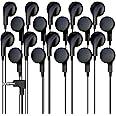 50 Pack Bulk Wired Earphones, In Ear Earbud Headphones with 3.5mm Jack, 4ft Tangle Free Cable, Comfortable Fit, Affordable and Cost Effective, Ideal for School Classroom Testing Students, Black