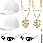 Yahenda 8 Pcs Hip Hop Costume Kit 2000s 80s 90s Rapper Accessories Costume for Men Women Rapper Sunglass Hats Chain and Pens