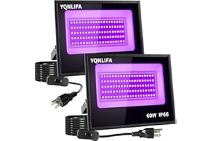 YQNLIFA 2pcs 60W Black Light Flood Light 60W Black Light, LED Blacklight Flood Light with Plug(5ft Cable), IP66 Waterproof Black Flood Light for Black Light Party, Body Paint, Stage Lighting