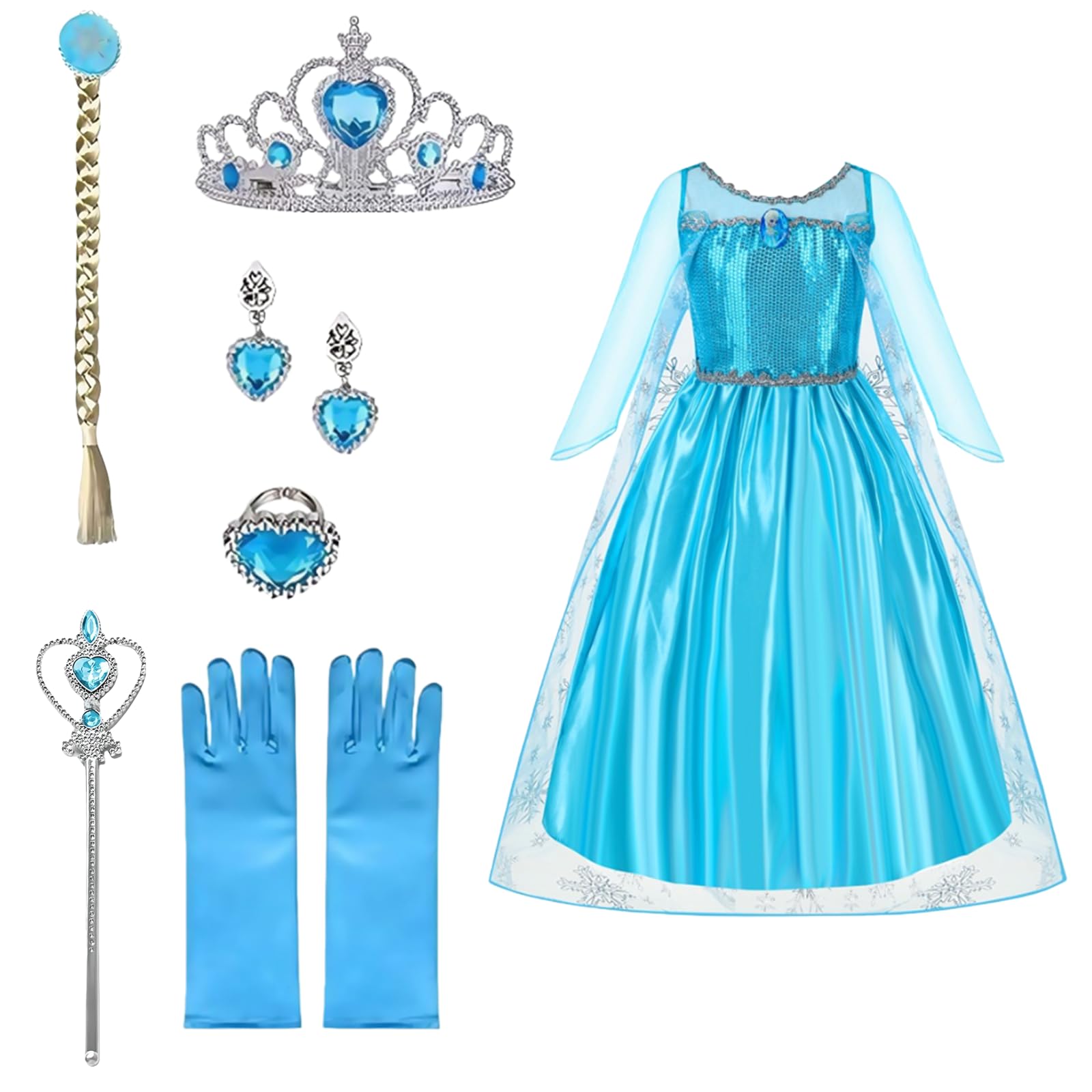 GWAWG Princess Costume for Girls,Dress Up with Fairy Wand and Crown,Princess Fancy Dress for World Book Day Party Cosplay (150CM)