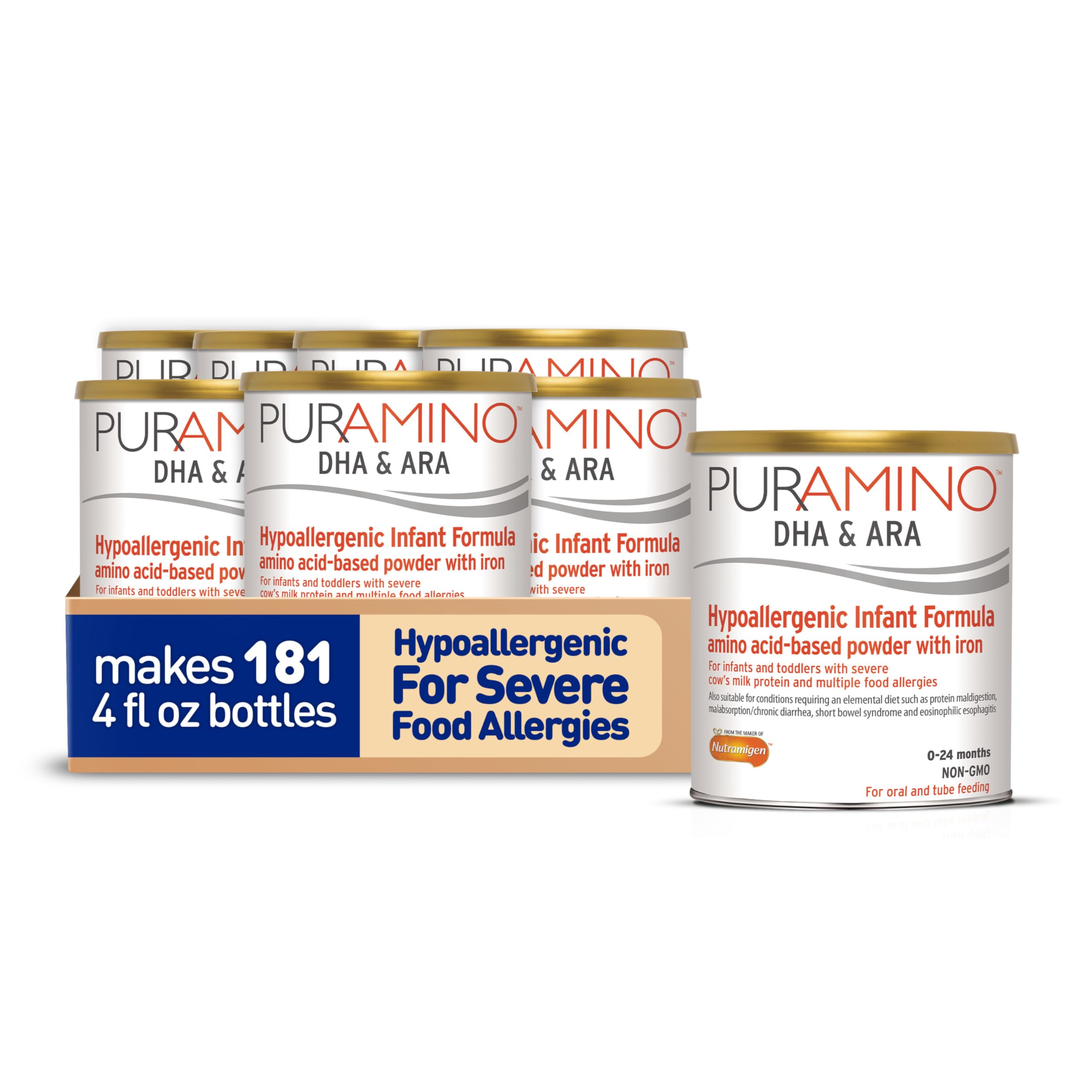 PurAmino, Hypoallergenic Amino Acid Based Infant Formula for Severe Food Allergies and GI Conditions, Nutritionally Complete Baby Formula, 14.1oz can,Pack of 8 Image