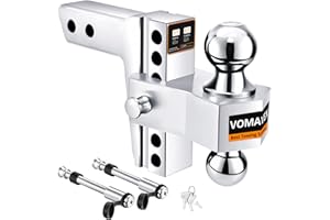 VOMAVEX Adjustable Trailer Hitch-Drop Hitch Fits 2-Inch Receiver -6" Drop/Rise Tow Hitch with 2" and 2-5/16" Tow Balls-12,500GTW with Double Anti-Theft Pins Locks, Silver