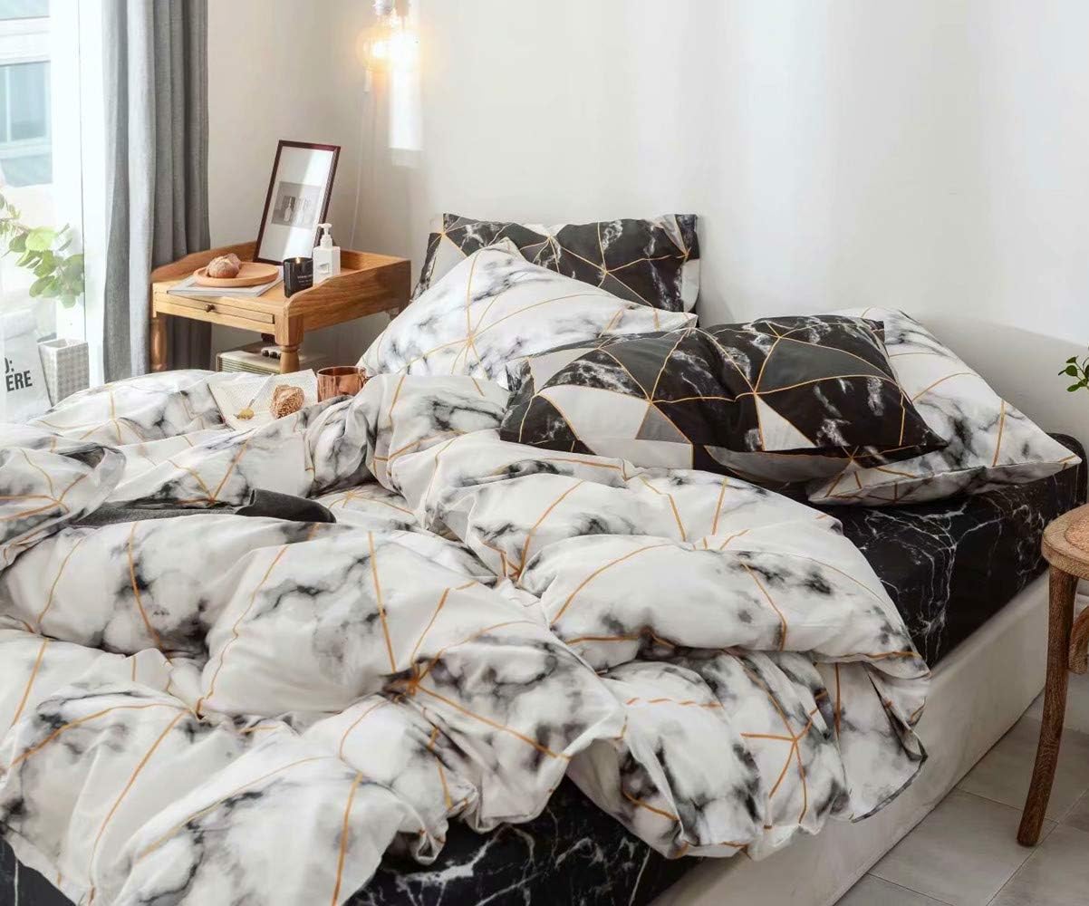 Kids Furniture Decor Storage Jumeey White Marble Bedding Set Twin Gold Geometric Duvet Cover Twin Black Grey Duvet Cover 100 Natural Cotton Teens Girls Modern Chic White Duvet Cover Abstract Pattern