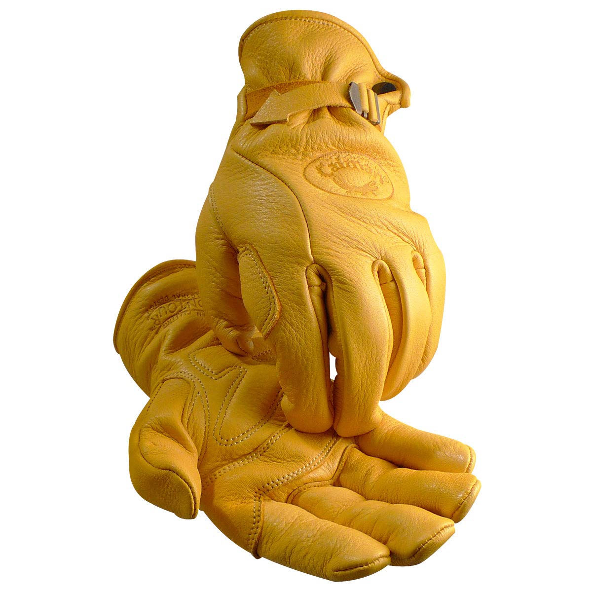 Caiman Genuine Elk Grain Leather Driver Gloves, Kontour Design, Unlined, Gold, Large (1306-5)